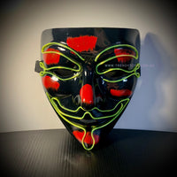 A black guy fawkes mask with LED lights