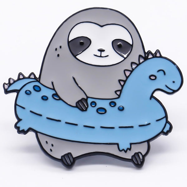 Sloth with Blue Dino Floater Ring Pin