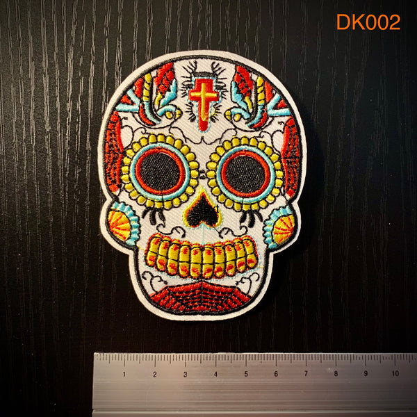 Candy Skull Iron On Patch - White