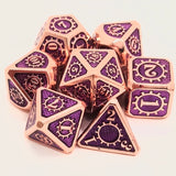 Dungeons & Dragons Metal Polyhedral Dice Set – Rose Gold with Purple