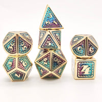 Metal D&D Dice Set - Dragon Scale Shiny Gold with Blue Mix Purple