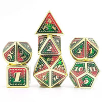 Dungeons & Dragons Metal Dice Set with Dragon Scale Design – Dragon Scale Gold with Green Red