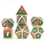 Metal D&D Dice Set - Dragon Scale Shiny Gold with Green Mix Red