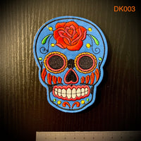 Candy Skull Iron On Patch - Blue